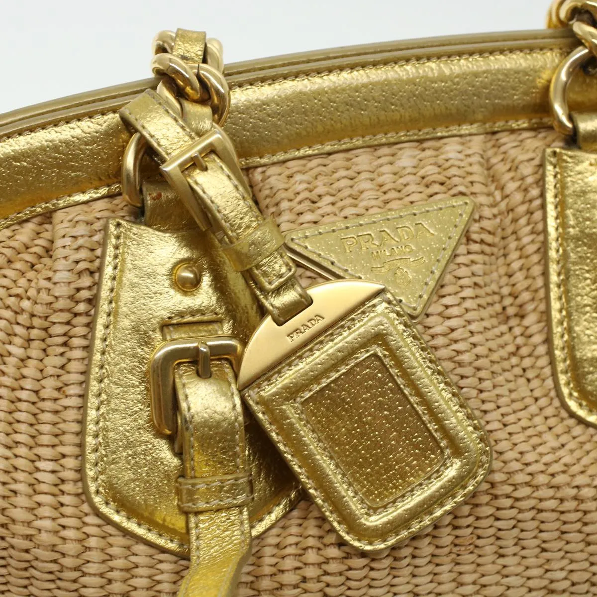 PRADA Chain Shoulder Bag Straw Leather Beige 43934