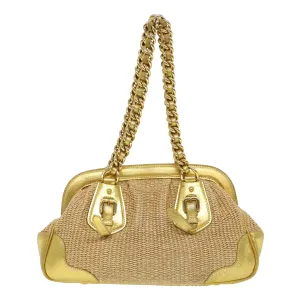 PRADA Chain Shoulder Bag Straw Leather Beige 43934