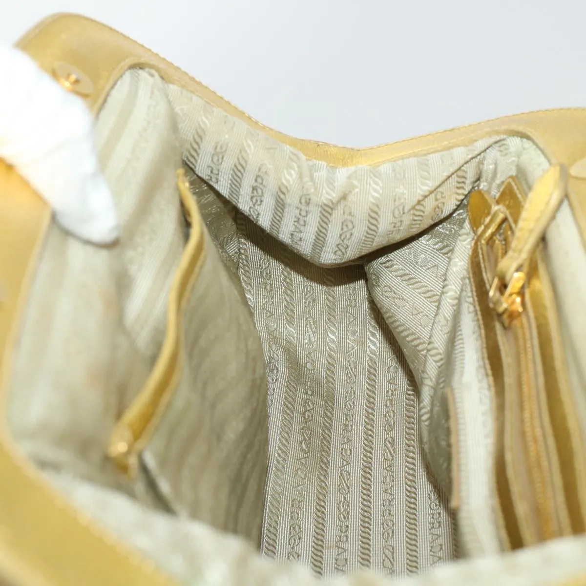 PRADA Chain Shoulder Bag Straw Leather Beige 43934