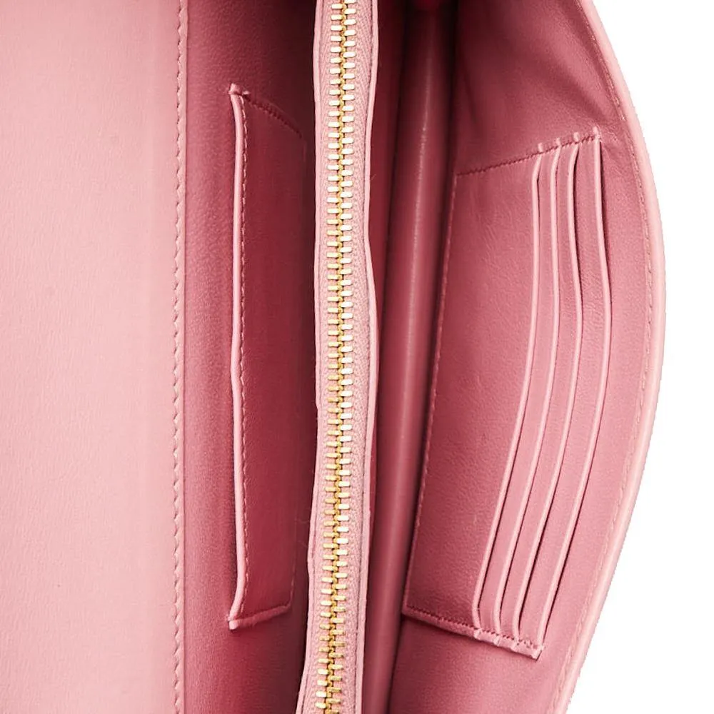 Prada Pink Woven Straw Dots Wallet on Chain Shoulder Bag
