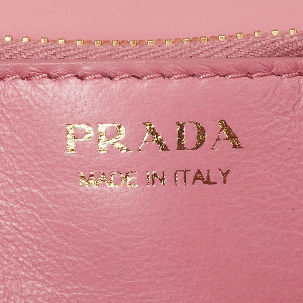 Prada Pink Woven Straw Dots Wallet on Chain Shoulder Bag