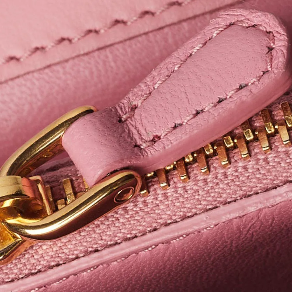 Prada Pink Woven Straw Dots Wallet on Chain Shoulder Bag