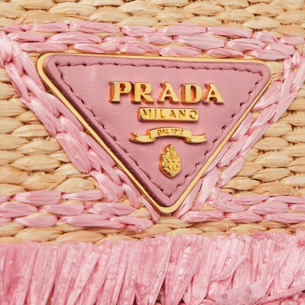 Prada Pink Woven Straw Dots Wallet on Chain Shoulder Bag