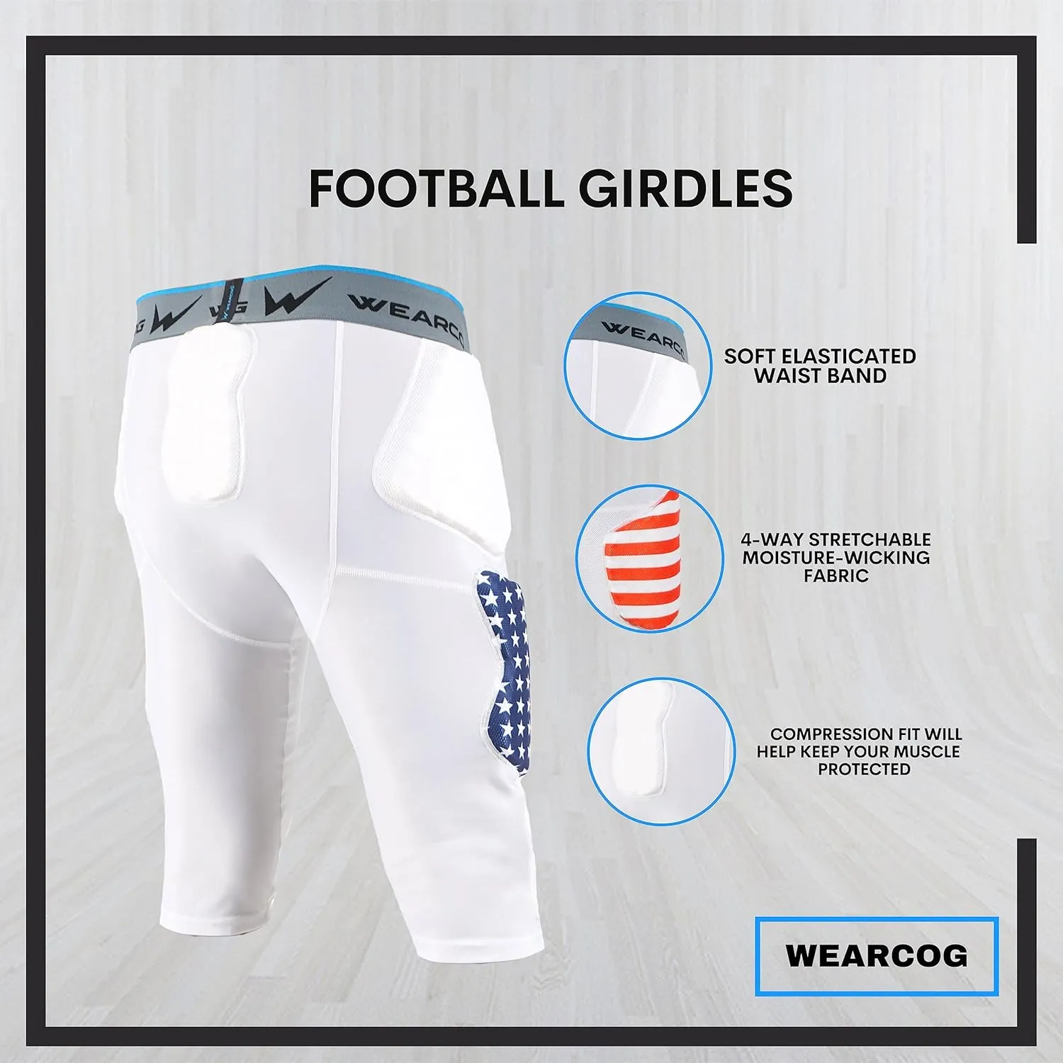 Premier Youth & Adult Football Girdle for Men's & Boy's, 7 Padded Integrated Football Pads with Hip, Tail, Thigh Pads and Cup Pocket