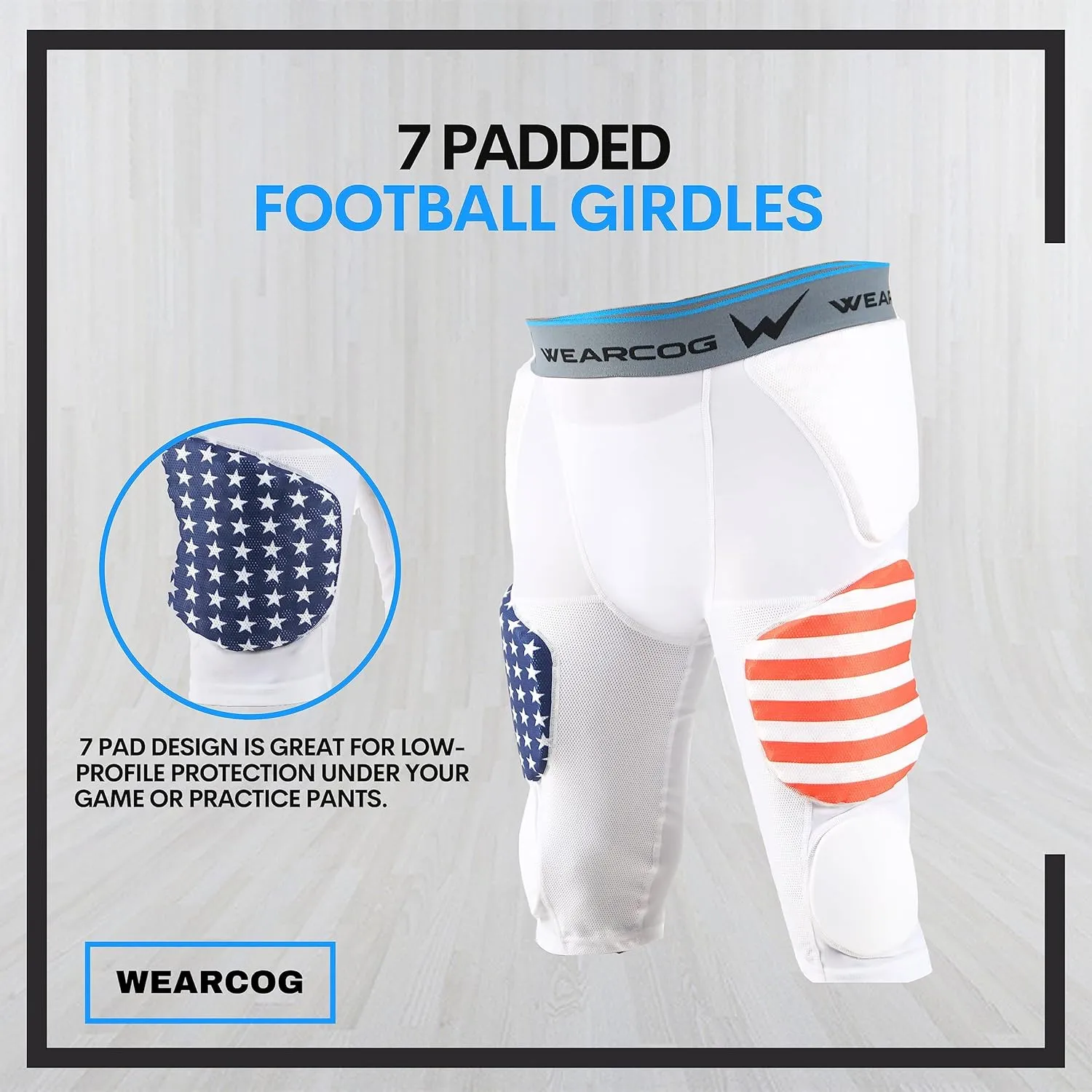 Premier Youth & Adult Football Girdle for Men's & Boy's, 7 Padded Integrated Football Pads with Hip, Tail, Thigh Pads and Cup Pocket
