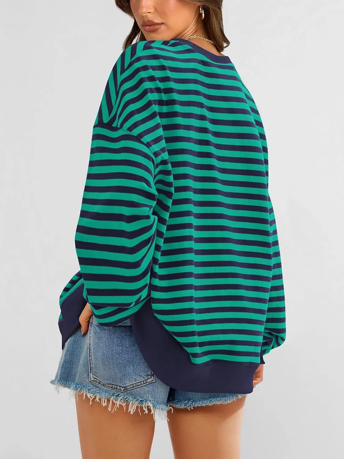 PRETTYGARDEN Womens Striped Oversized Sweatshirt Color Block Crew Neck Long Sleeve Casual Loose Pullover Top Y2K Clothes