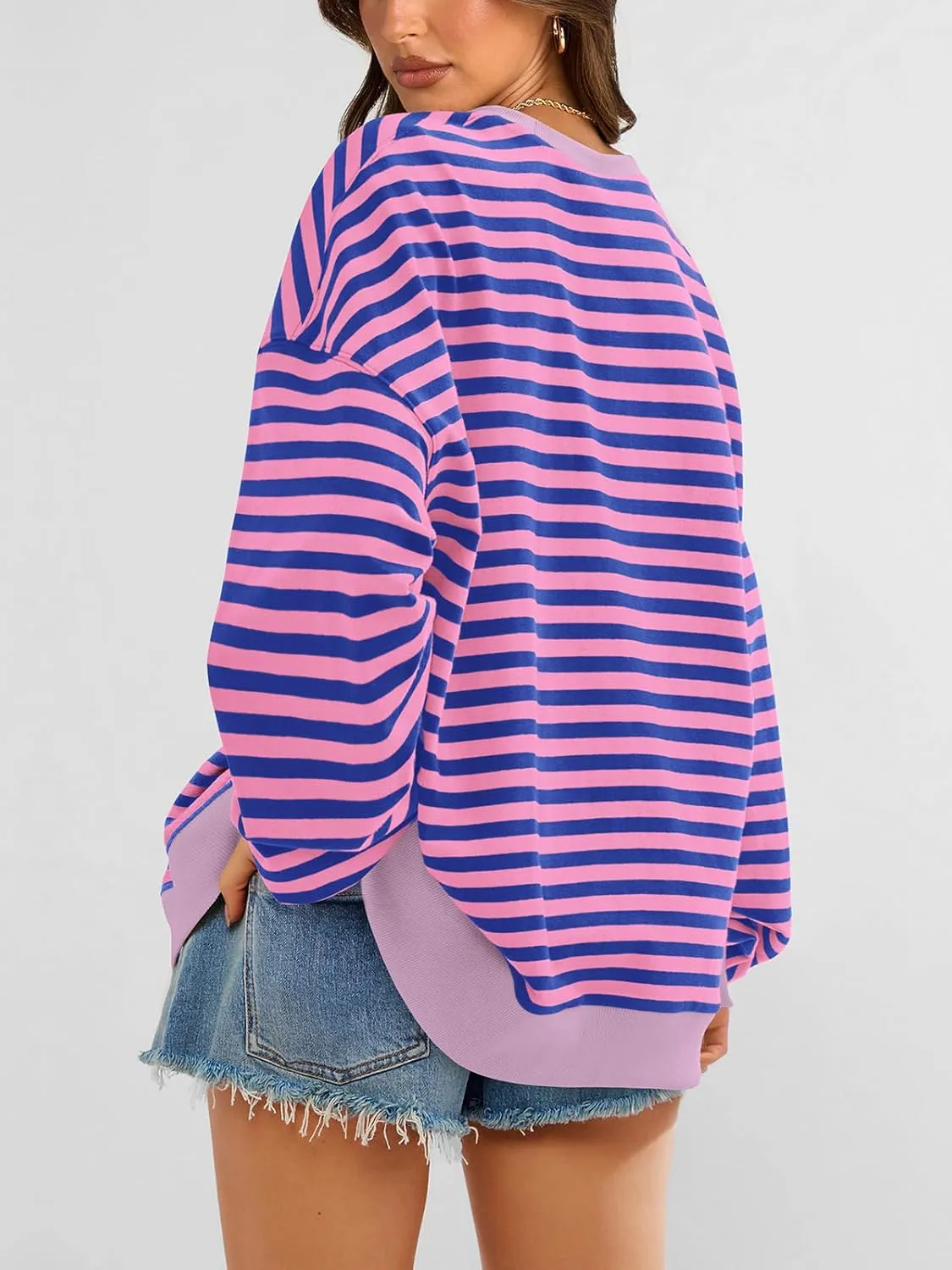 PRETTYGARDEN Womens Striped Oversized Sweatshirt Color Block Crew Neck Long Sleeve Casual Loose Pullover Top Y2K Clothes