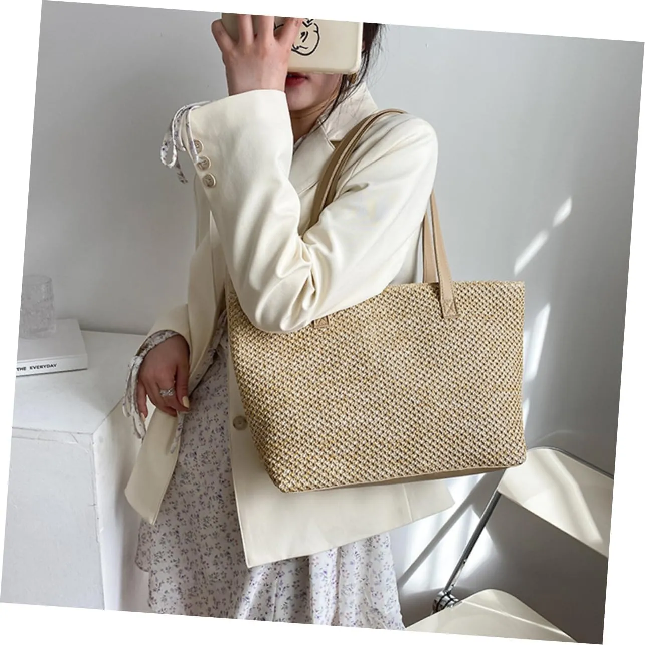 PRETYZOOM 1pc Handbag Toilettree Bag Makeup Bundles Straw Shoulder Bag Large Capacity Tote Bag Purses for Women