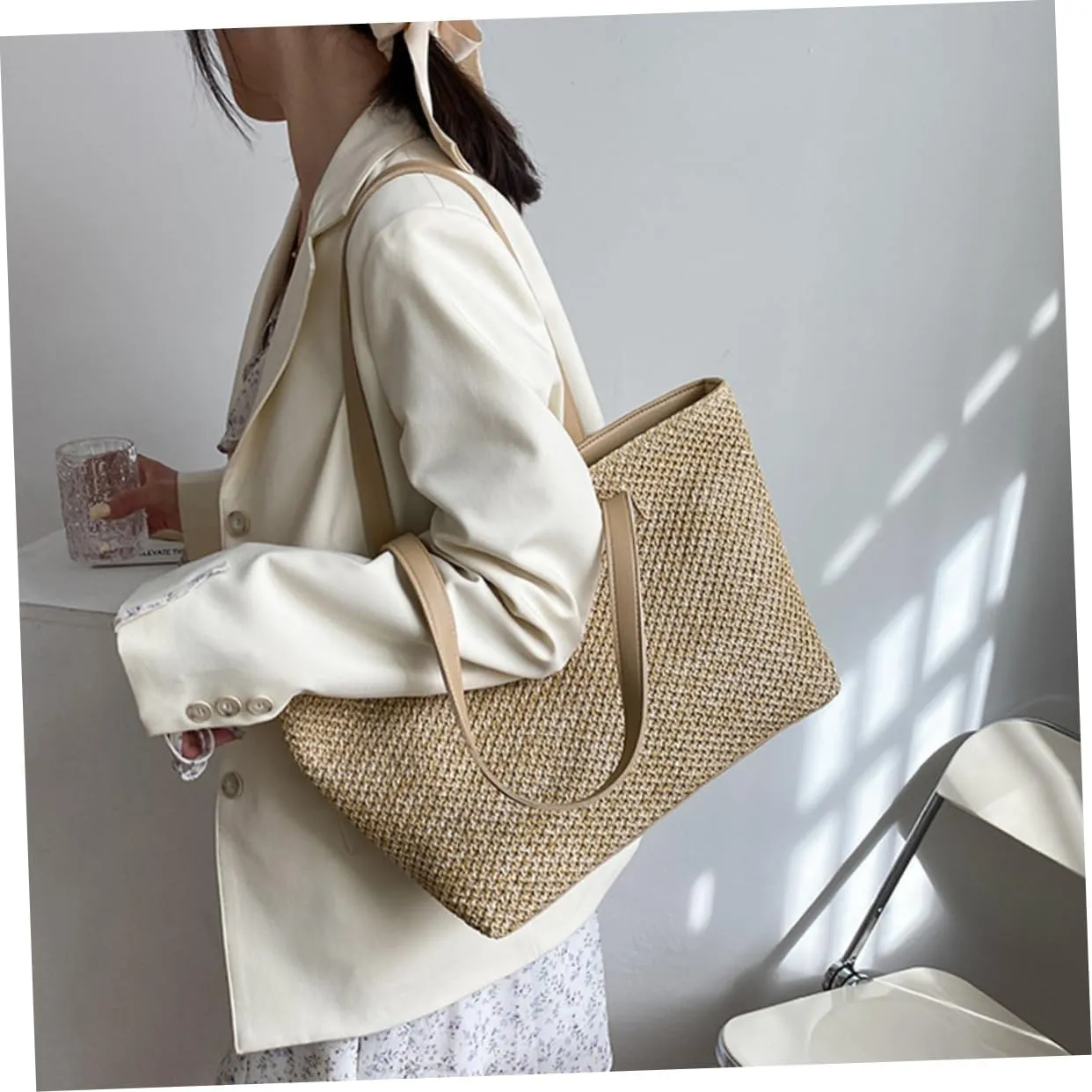 PRETYZOOM 1pc Handbag Toilettree Bag Makeup Bundles Straw Shoulder Bag Large Capacity Tote Bag Purses for Women