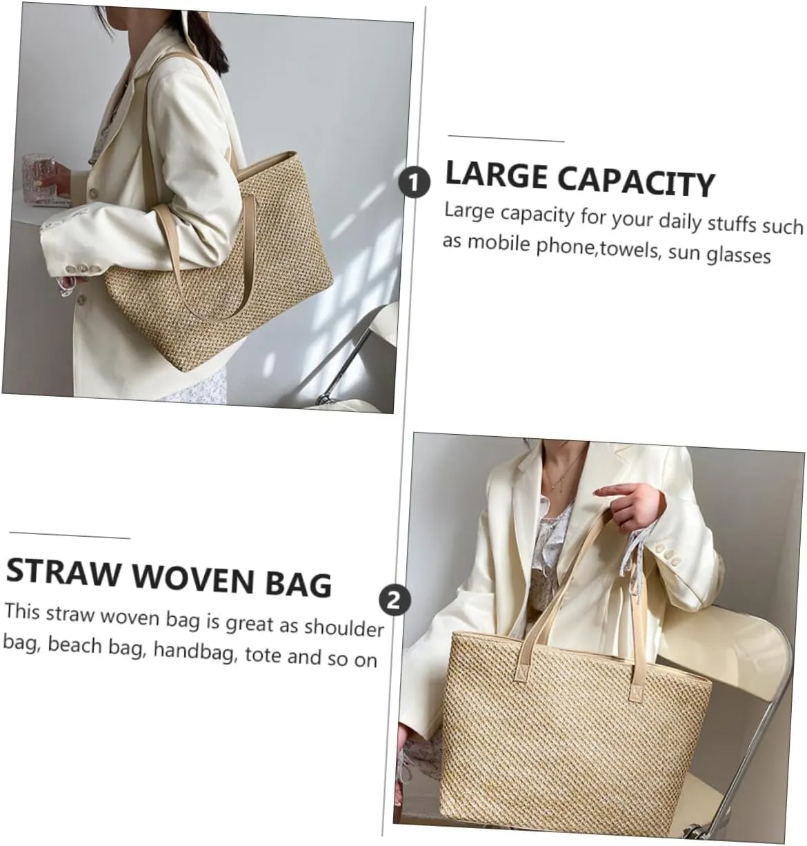 PRETYZOOM 1pc Handbag Toilettree Bag Makeup Bundles Straw Shoulder Bag Large Capacity Tote Bag Purses for Women