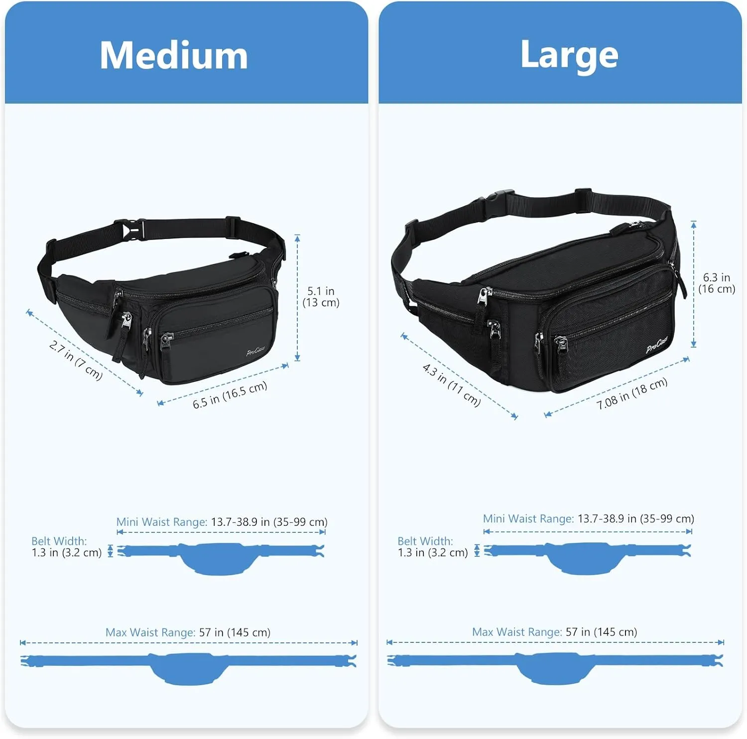ProCase Fanny Pack Waist Packs for Men Women, Waist Bag Hip Pack for Travel Hiking Running Outdoor Sports