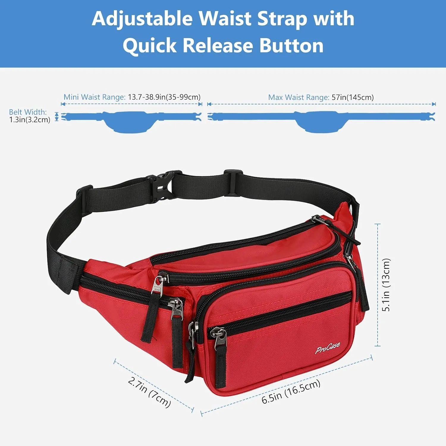 ProCase Fanny Pack Waist Packs for Men Women, Waist Bag Hip Pack for Travel Hiking Running Outdoor Sports