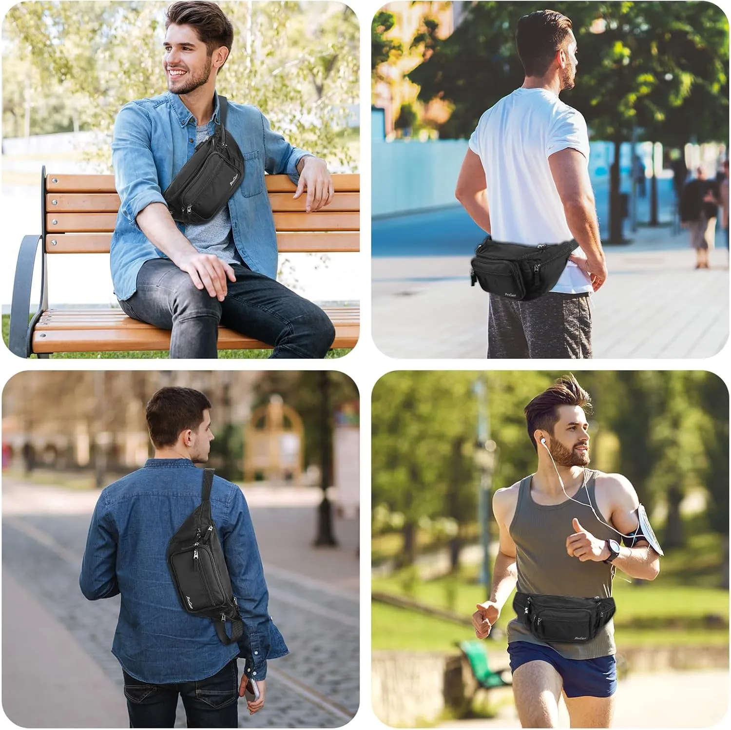 ProCase Fanny Pack Waist Packs for Men Women, Waist Bag Hip Pack for Travel Hiking Running Outdoor Sports