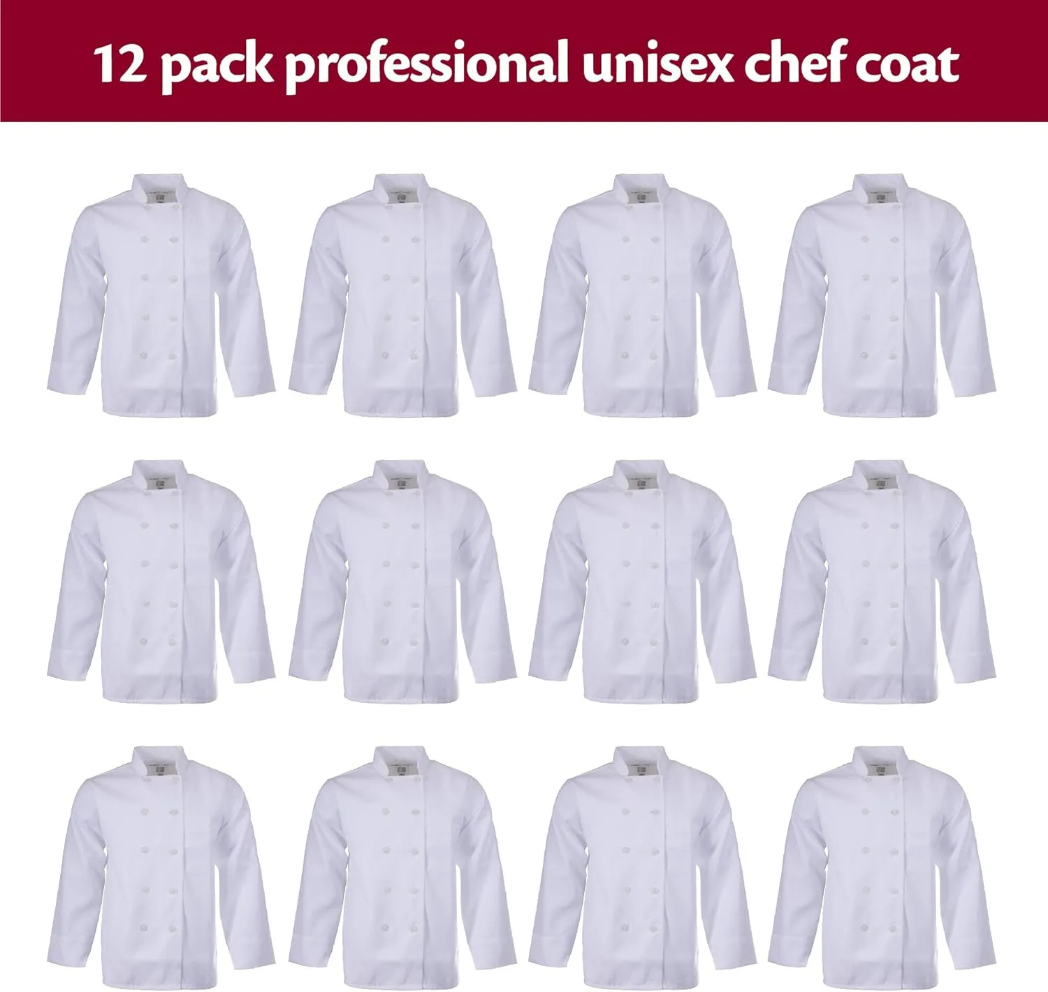 Professional Restaurant Chef Coats, White, Bulk Packs