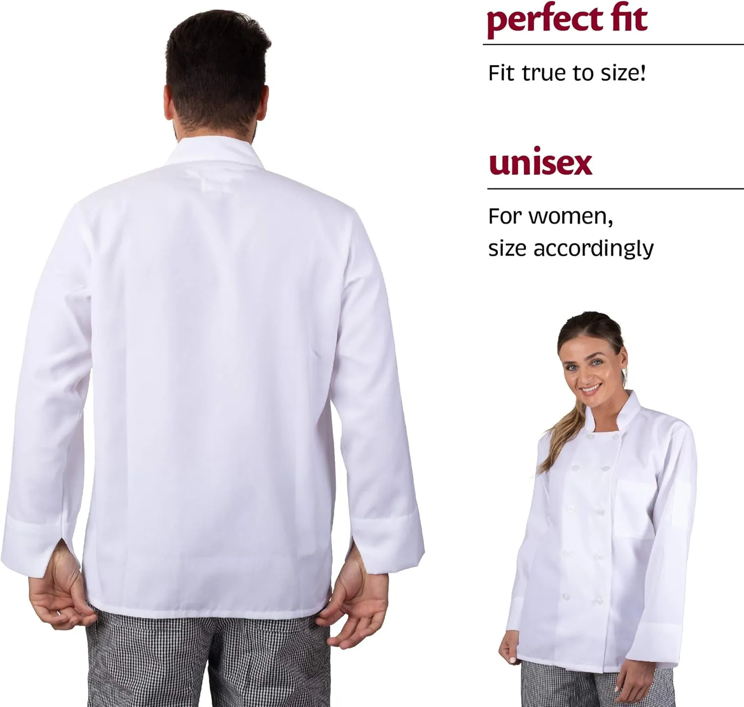 Professional Restaurant Chef Coats, White, Bulk Packs