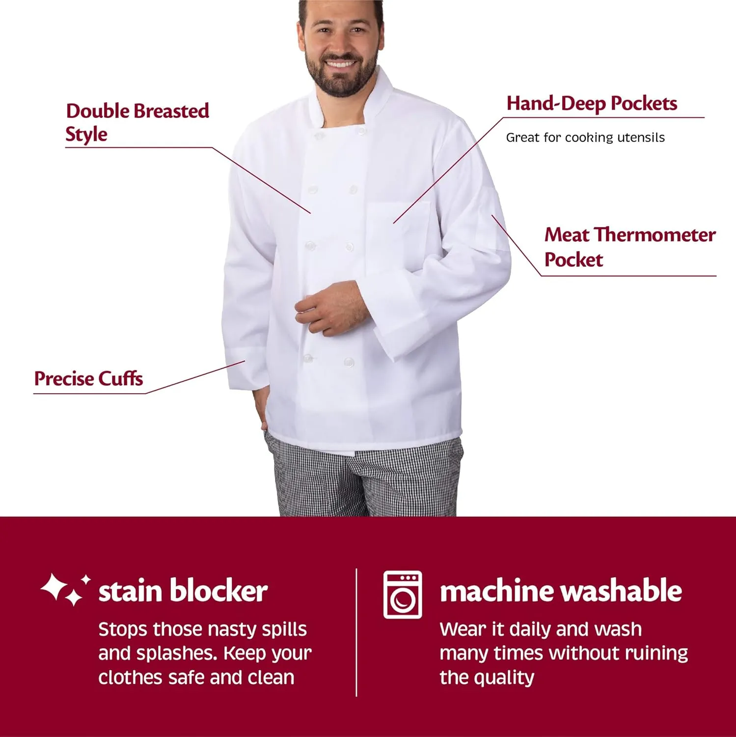Professional Restaurant Chef Coats, White, Bulk Packs