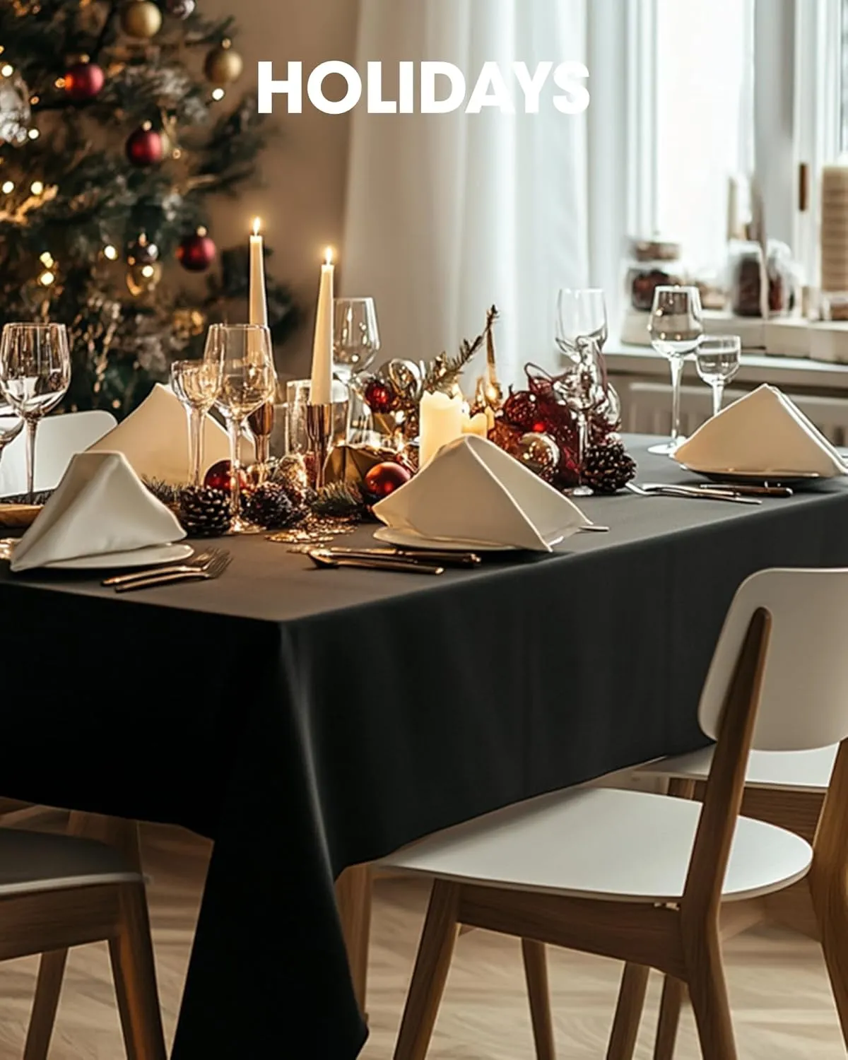 Pureegg Durable Table Cloth 60" x 102" - Reusable Polyester Black Tablecloths for Rectangle Tables, Washable Fabric Table Cover for Holiday Party, Dinner, Wedding & Baby Shower, 2 Packs