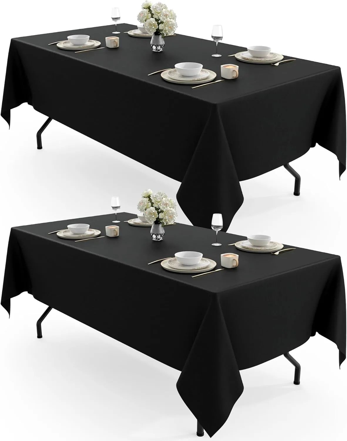 Pureegg Durable Table Cloth 60" x 102" - Reusable Polyester Black Tablecloths for Rectangle Tables, Washable Fabric Table Cover for Holiday Party, Dinner, Wedding & Baby Shower, 2 Packs