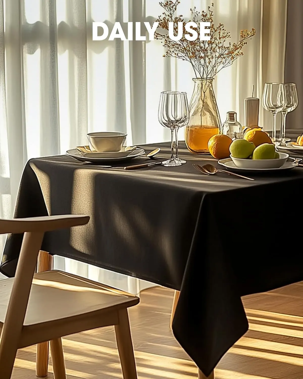 Pureegg Durable Table Cloth 60" x 102" - Reusable Polyester Black Tablecloths for Rectangle Tables, Washable Fabric Table Cover for Holiday Party, Dinner, Wedding & Baby Shower, 2 Packs