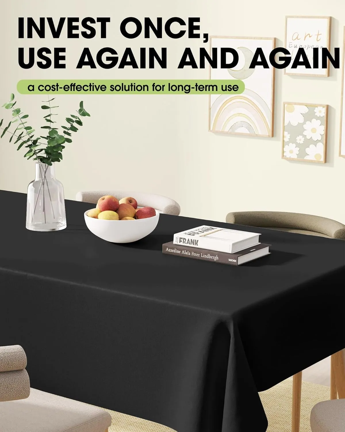 Pureegg Durable Table Cloth 60" x 102" - Reusable Polyester Black Tablecloths for Rectangle Tables, Washable Fabric Table Cover for Holiday Party, Dinner, Wedding & Baby Shower, 2 Packs