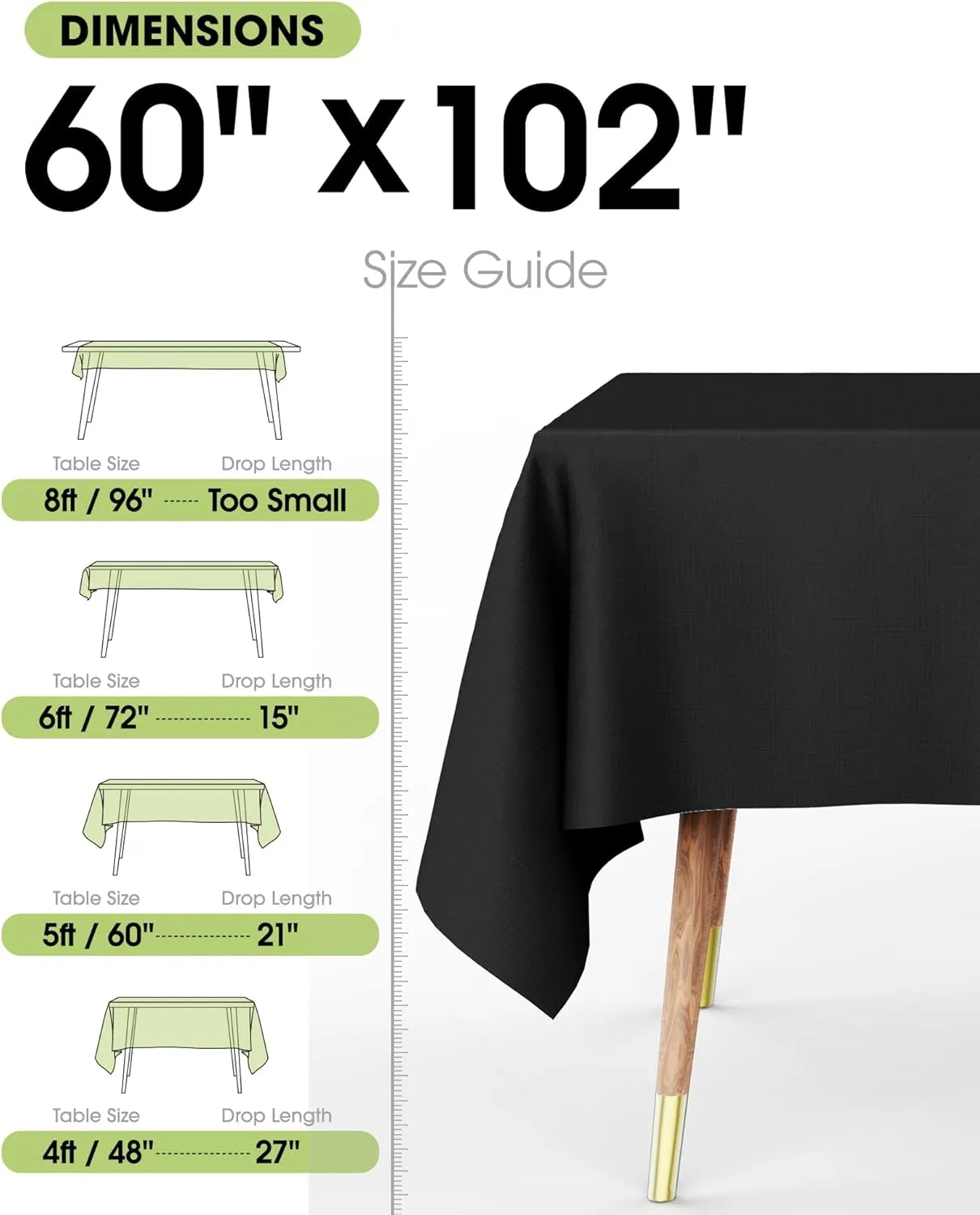 Pureegg Durable Table Cloth 60" x 102" - Reusable Polyester Black Tablecloths for Rectangle Tables, Washable Fabric Table Cover for Holiday Party, Dinner, Wedding & Baby Shower, 2 Packs