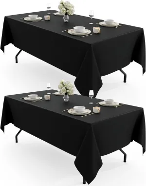 Pureegg Durable Table Cloth 60" x 102" - Reusable Polyester Black Tablecloths for Rectangle Tables, Washable Fabric Table Cover for Holiday Party, Dinner, Wedding & Baby Shower, 2 Packs