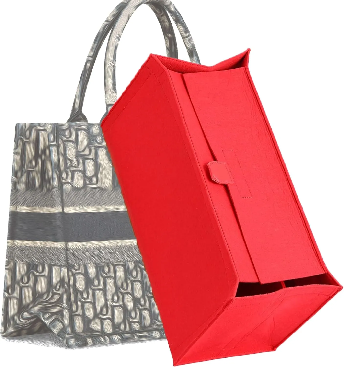 Purse Bag Organizer Insert For On The Go GM and Large Book Tote Bag,Handbag Storage Felt Insert with Zipper, 9 Pockets (Red With Cover, XL)