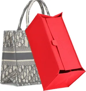 Purse Bag Organizer Insert For On The Go GM and Large Book Tote Bag,Handbag Storage Felt Insert with Zipper, 9 Pockets (Red With Cover, XL)