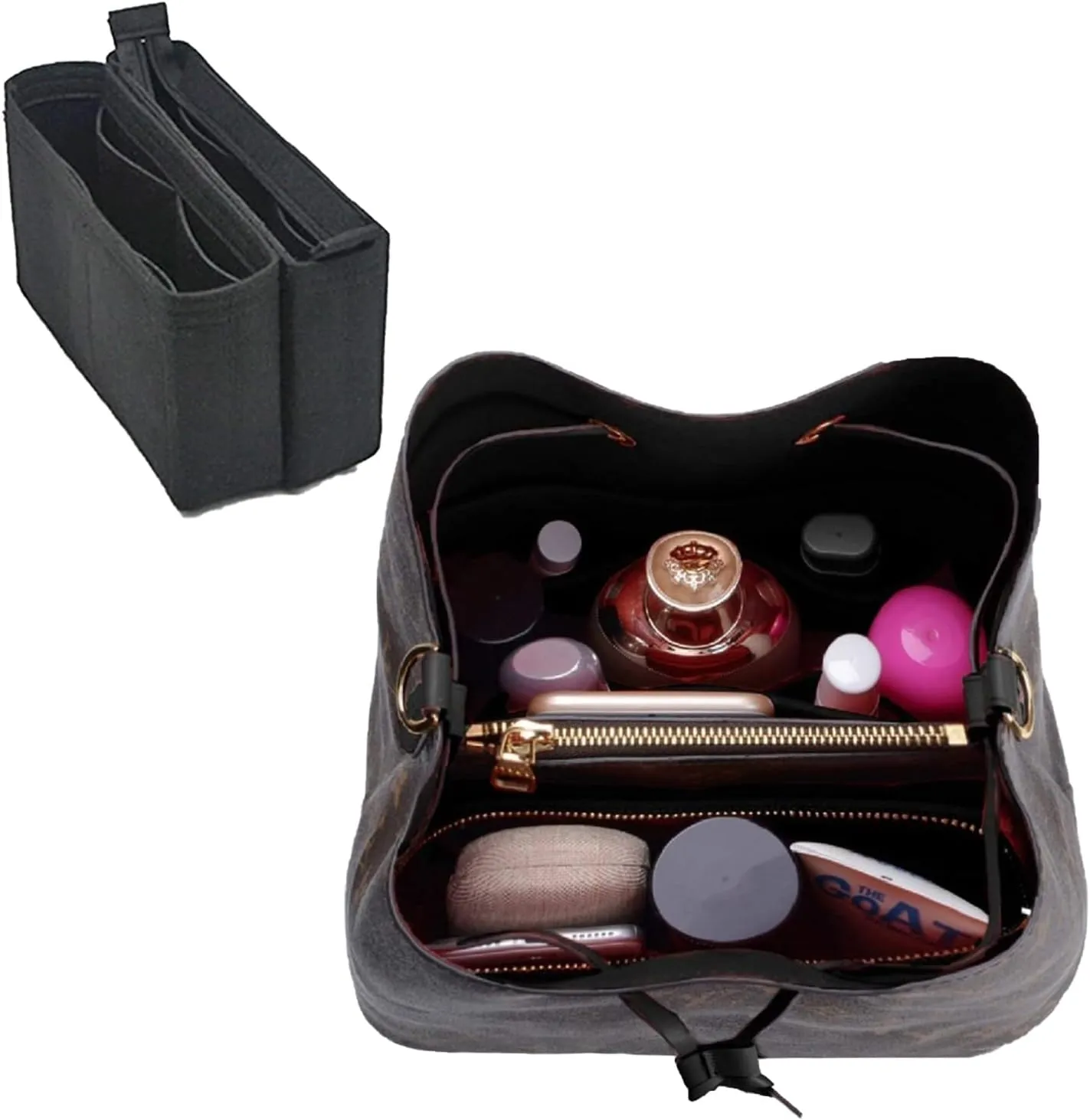 Purse Organizer - Felt Bag Organizer With Zipper, Insert For Backpack & Tote, Perfect For LV NeoNoe Noe Series (Black)
