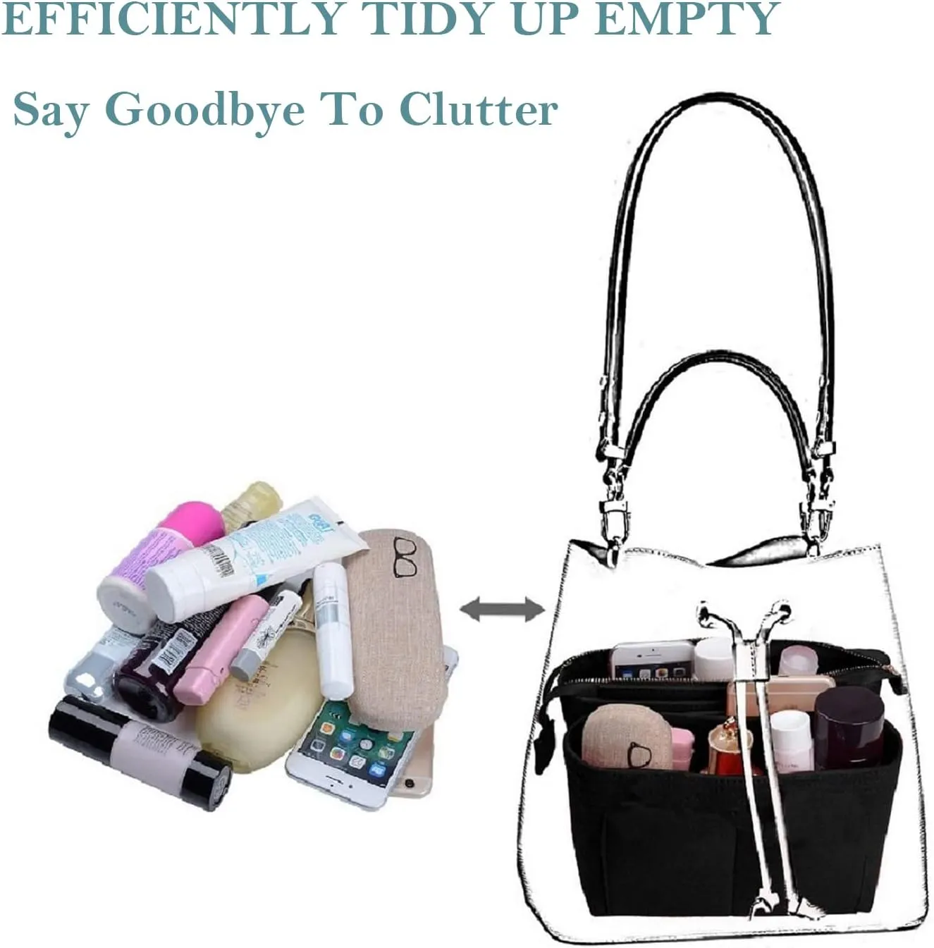 Purse Organizer - Felt Bag Organizer With Zipper, Insert For Backpack & Tote, Perfect For LV NeoNoe Noe Series (Black)