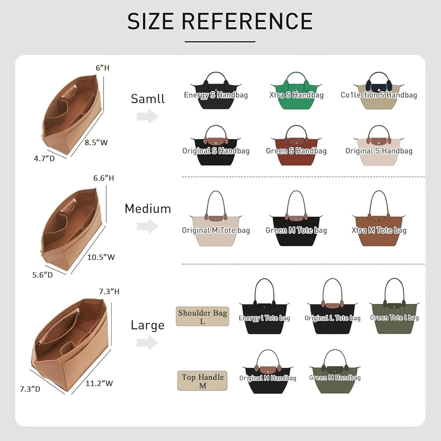 Purse Organizer Insert Compatible with Longchamp Medium and More, Felt Zipper le pliage Medium Organizer with Cup Holder for Tote Handbags, 8 Compartments (Brown,M)