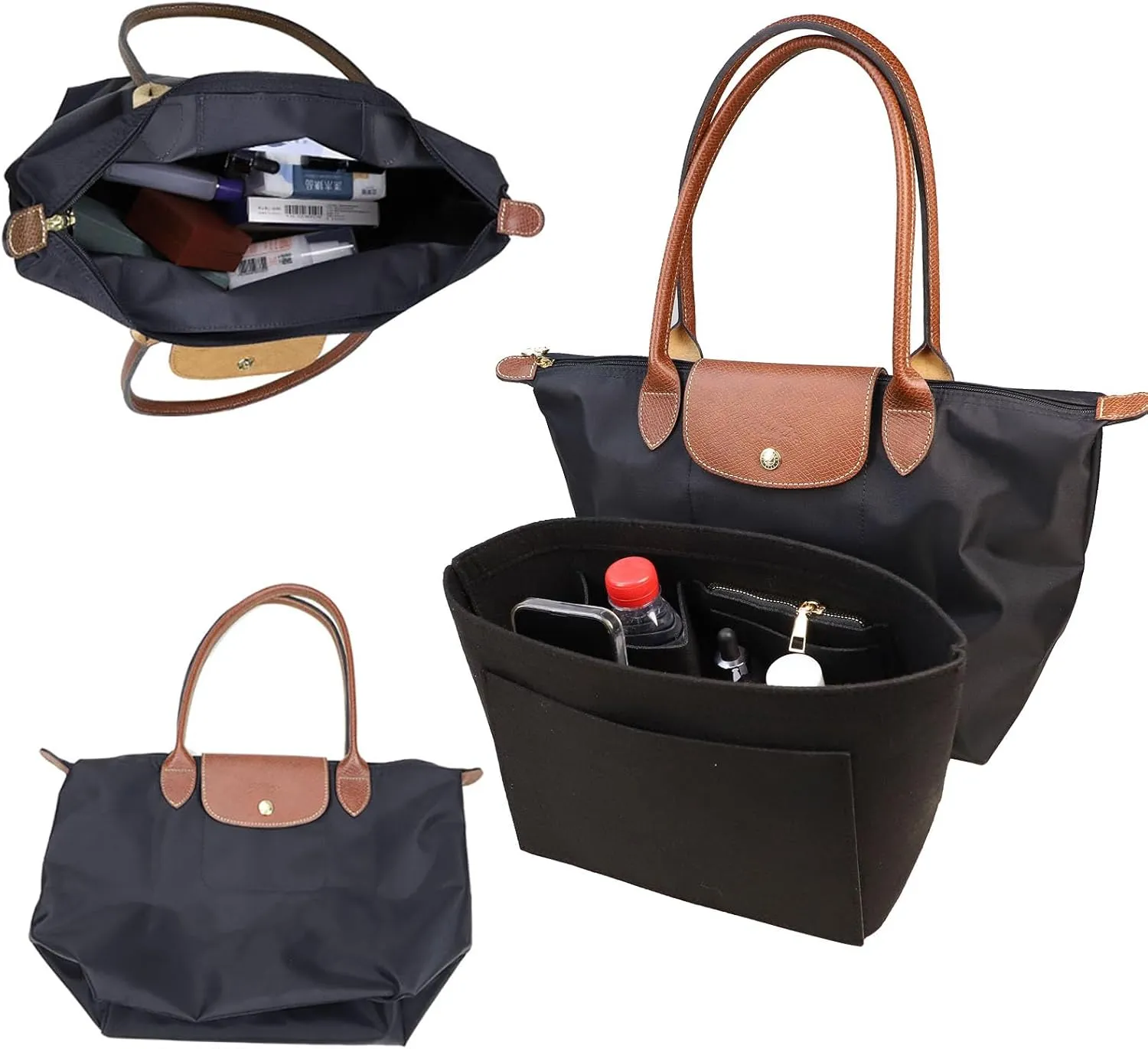 Purse Organizer Insert for Le Pliage Handbags Insert Organizer- Felt Organizer 1012black2-M