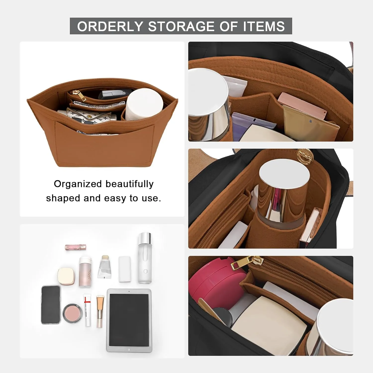 Purse Organizer Insert for Le Pliage Medium Handbags Insert Organizer (Brown, Medium)