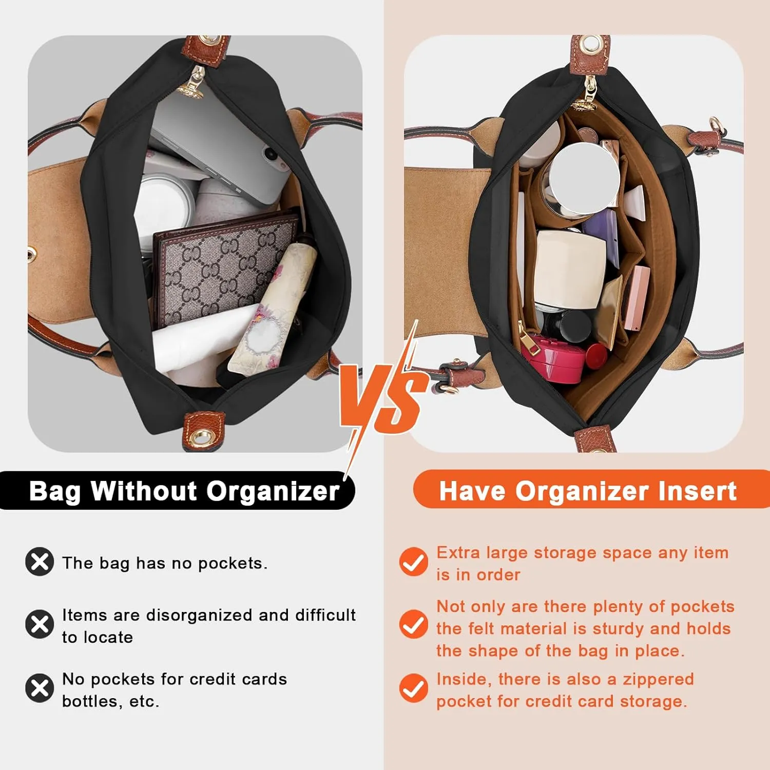 Purse Organizer Insert for Le Pliage Medium Handbags Insert Organizer (Brown, Medium)