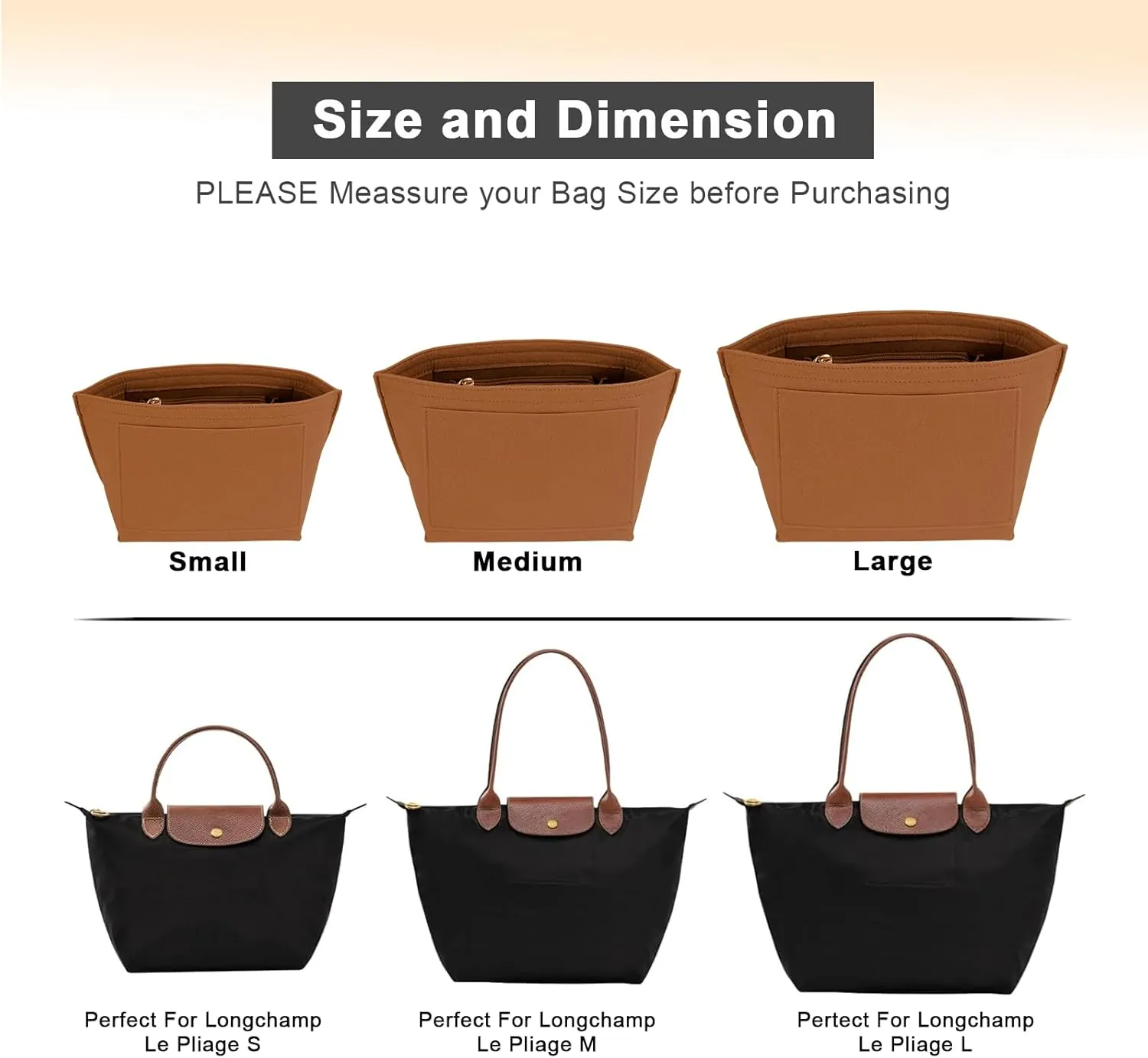Purse Organizer Insert for Le Pliage Medium Handbags Insert Organizer (Brown, Medium)