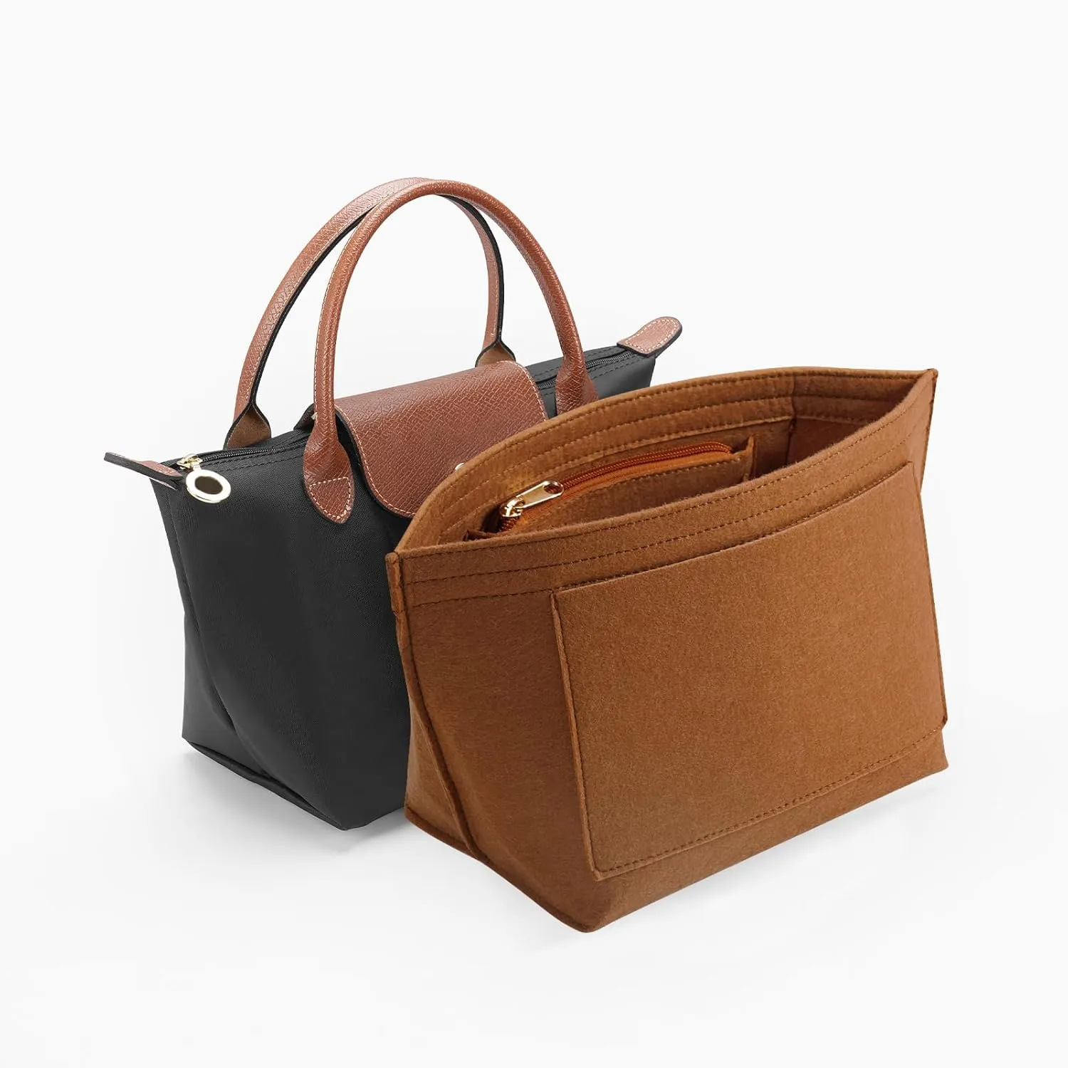 Purse Organizer Insert for Le Pliage Medium Handbags Insert Organizer (Brown, Medium)