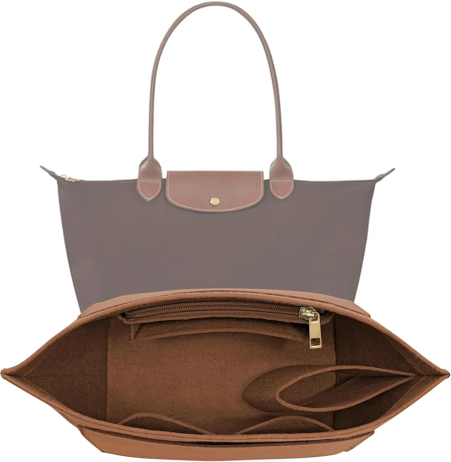 Purse Organizer Insert for Le Pliage Medium Handbags Insert Organizer (Brown, Medium)