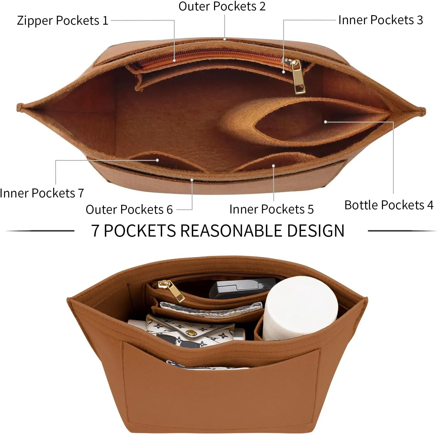 Purse Organizer Insert for Le Pliage Medium Handbags Insert Organizer (Brown, Medium)