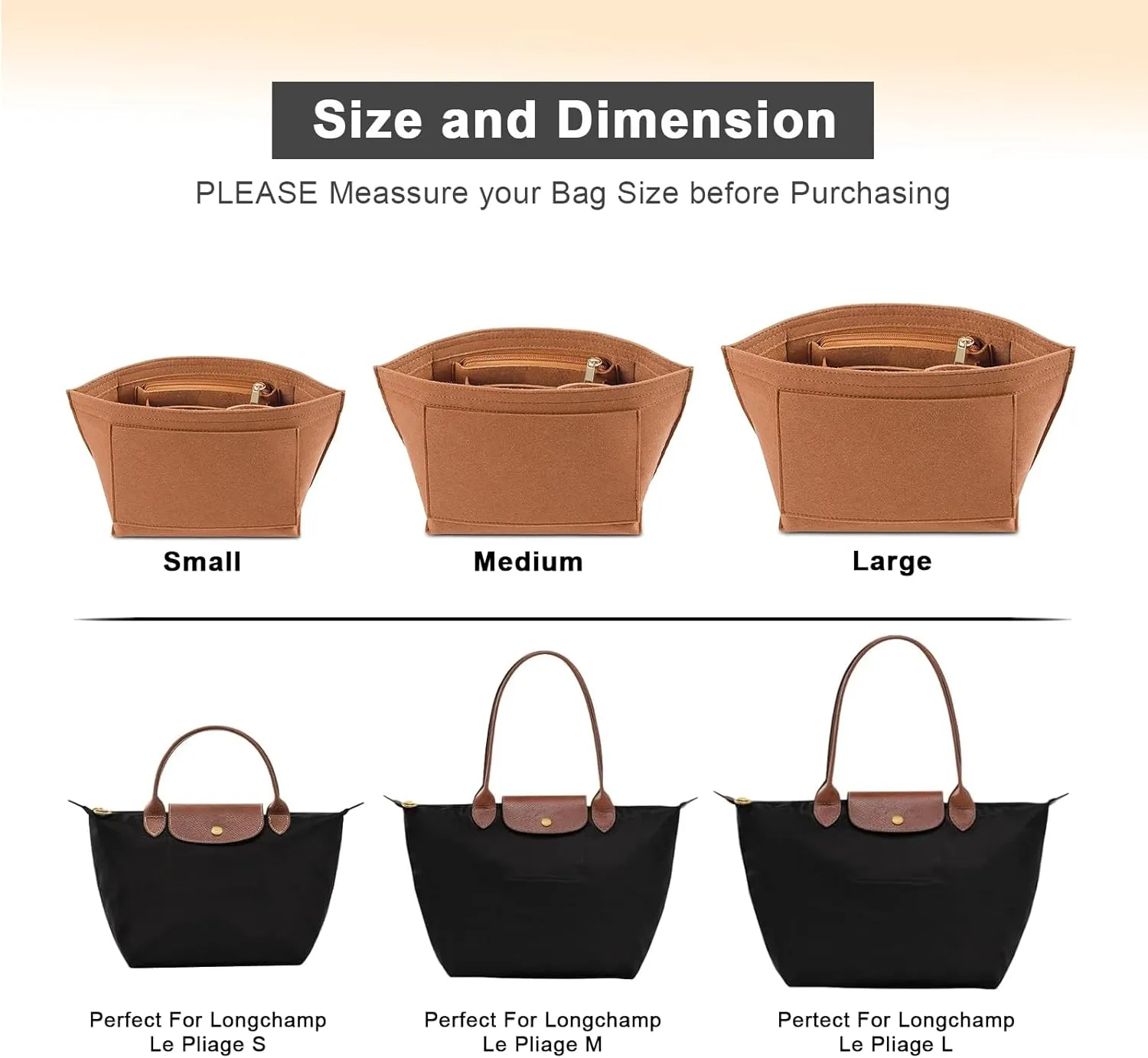 Purse Organizer Insert for Le Pliage Medium Handbags Insert（EarthColor, Medium）