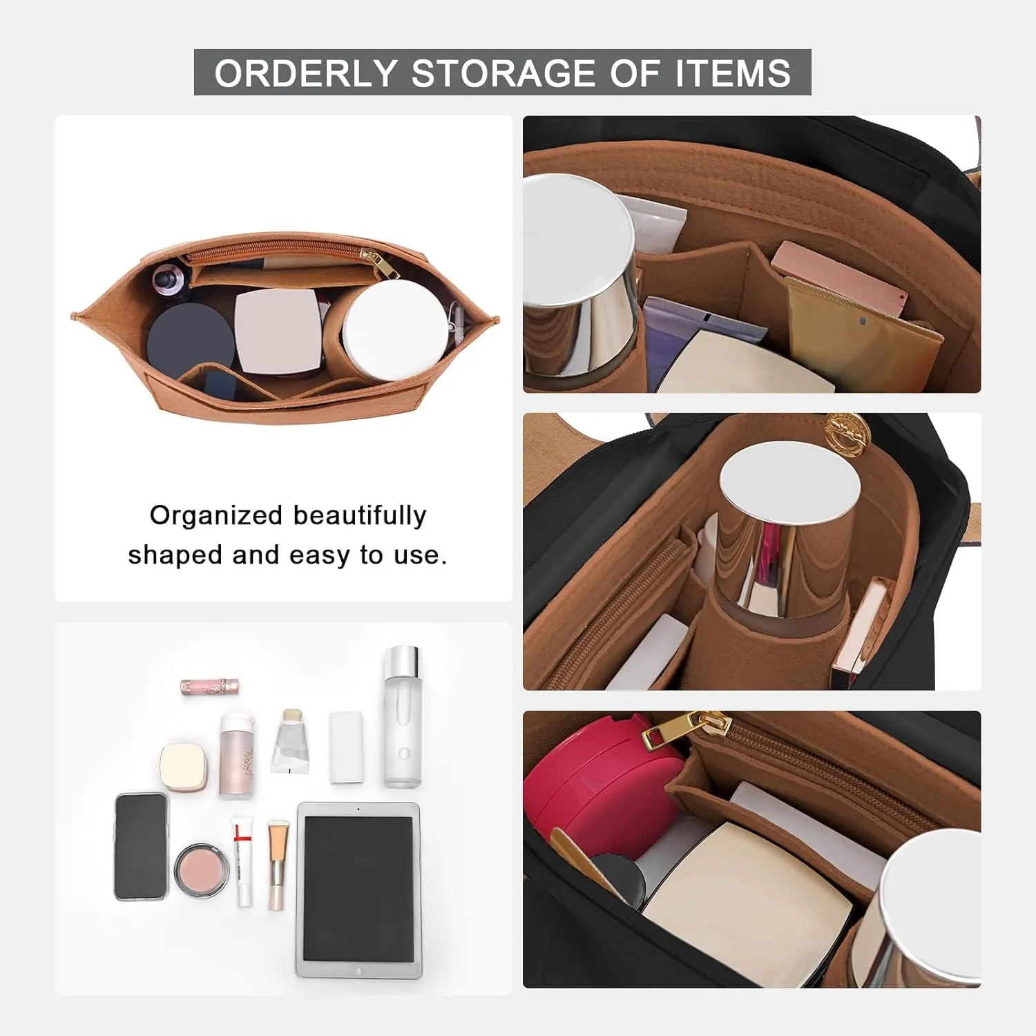 Purse Organizer Insert for Le Pliage Medium Handbags Insert（EarthColor, Medium）