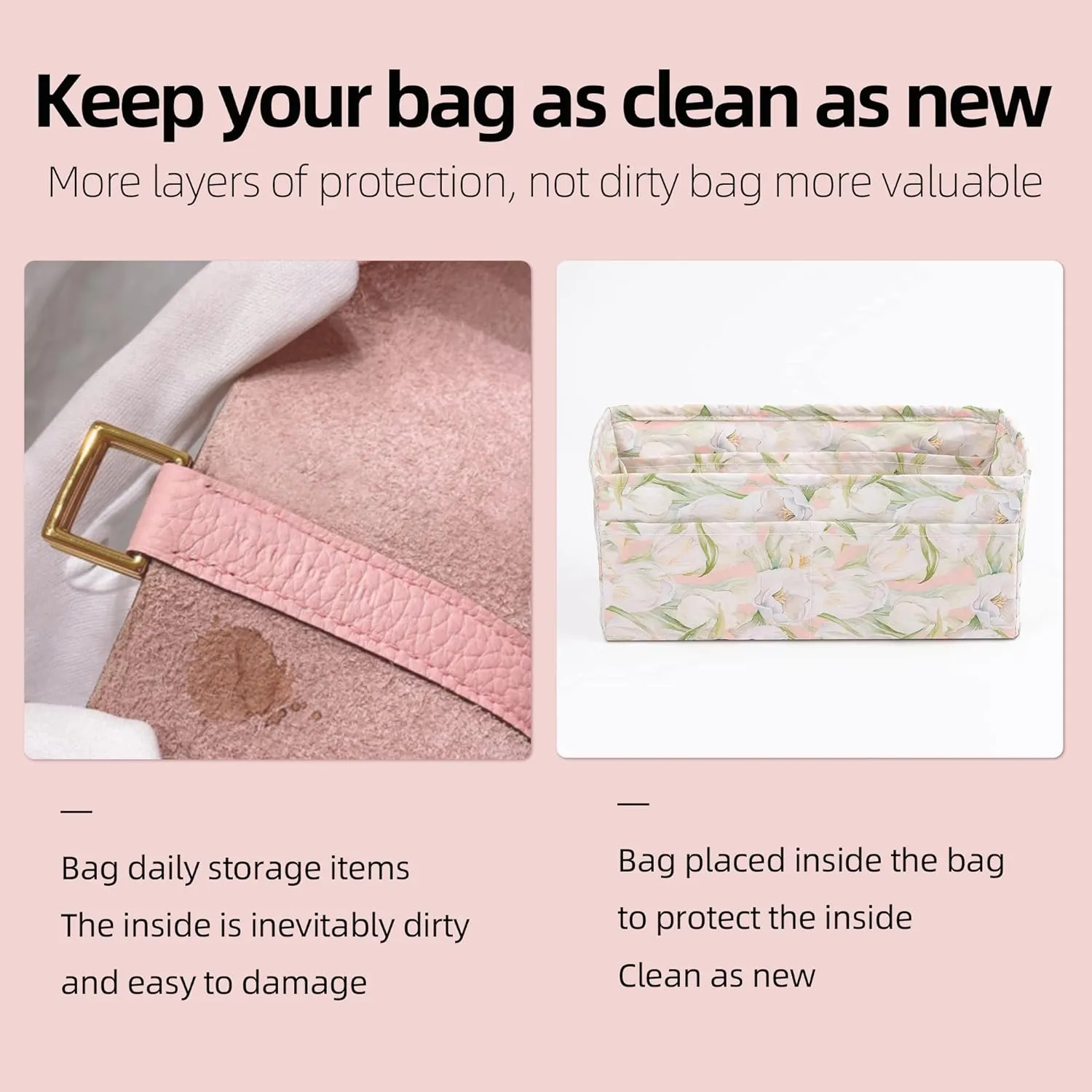 Purse Organizer Insert for Lindy 19/26/30/34 bags, Lightweight Bag Shaper for Women Luxury Handbag Tote, Soft Inner Bag Organizer(LD19, French Tulips)