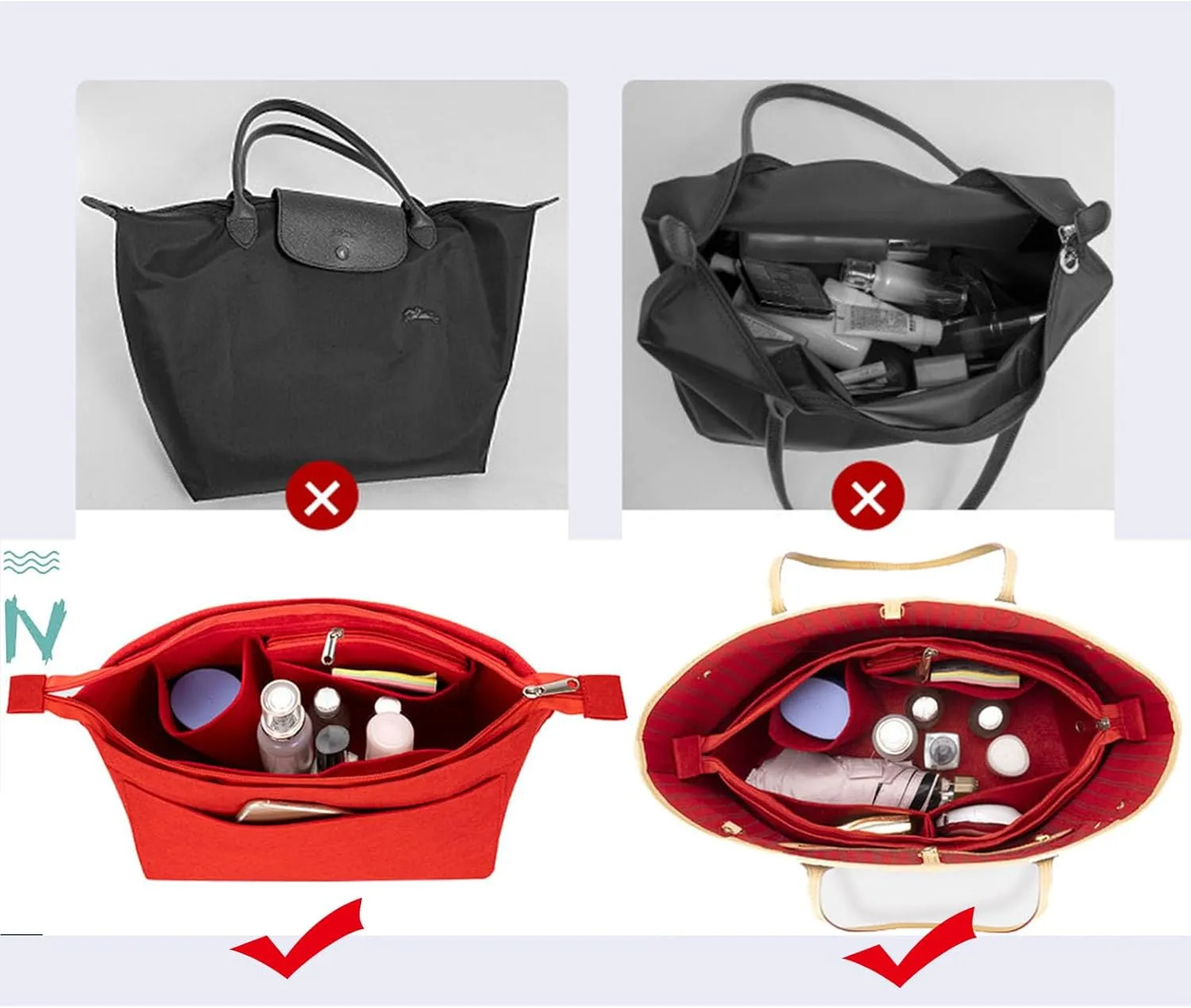 purse Organizer Insert for Longchamp Bag le pliage Nevefull Tote Bag Organizer Y016-beige-L