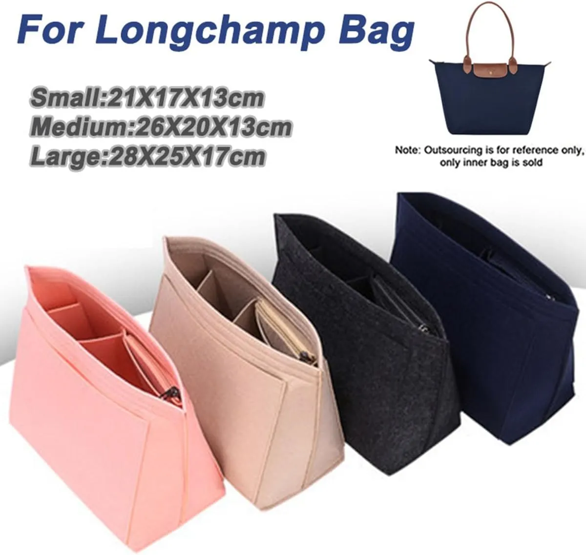 purse Organizer Insert for Longchamp Bag le pliage Nevefull Tote Bag Organizer Y016-beige-L
