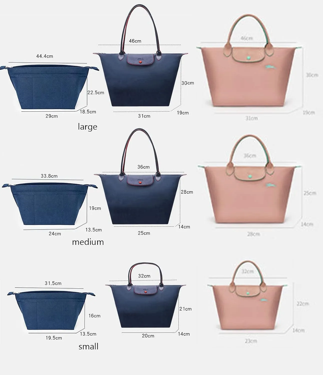 purse Organizer Insert for Longchamp Bag le pliage Nevefull Tote Bag Organizer Y016-beige-L