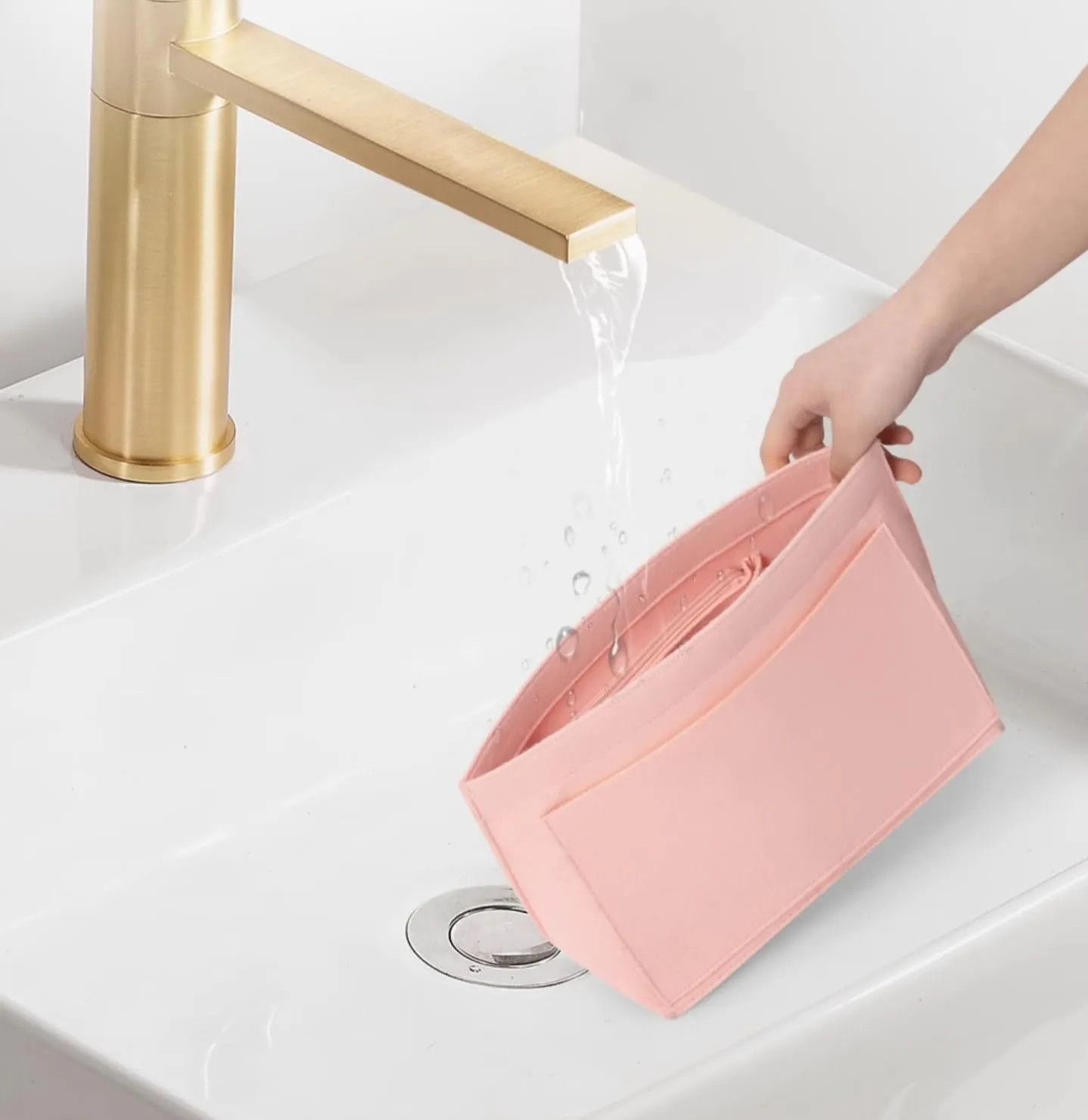 Purse Organizer Insert for Longchamp Le Pliage L Handbag Insert, Felt Handbag Organizer Insert Large Tote with Cup Holder, Bag Organizer with Zipper,8 Compartments(Pink, L/11 * 9.84 * 6.7in)