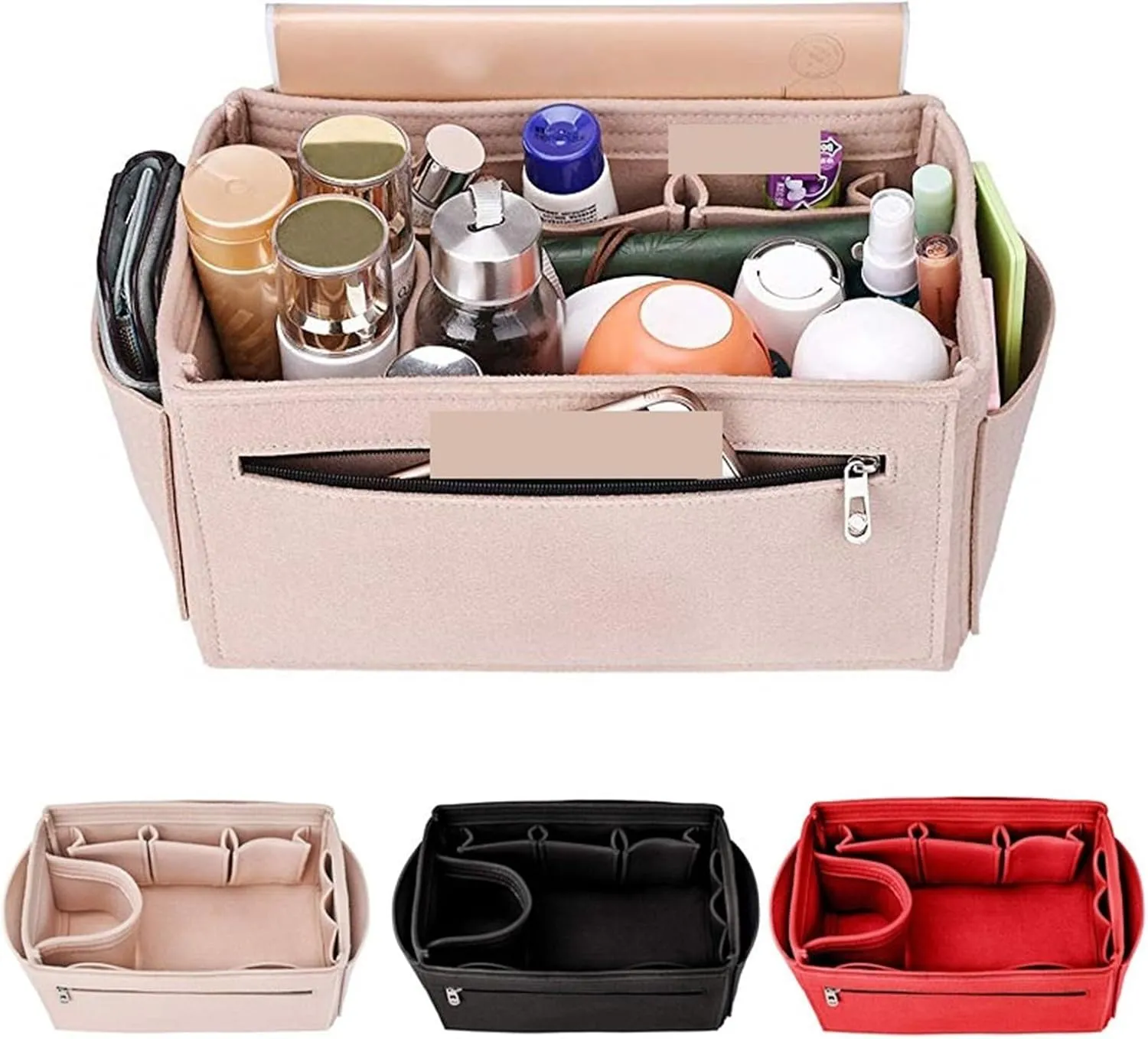Purse Organizer Insert Make Up Organizer Felt Cloth Handbag Organizer Insert Bag Travel Inner Purse Portable Cosmetic Bags(Black,S 26x15x15cm)