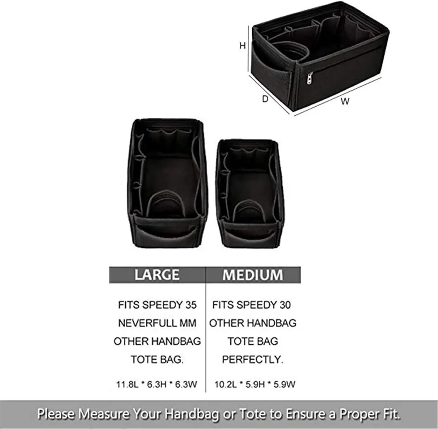 Purse Organizer Insert Make Up Organizer Felt Cloth Handbag Organizer Insert Bag Travel Inner Purse Portable Cosmetic Bags(Black,S 26x15x15cm)