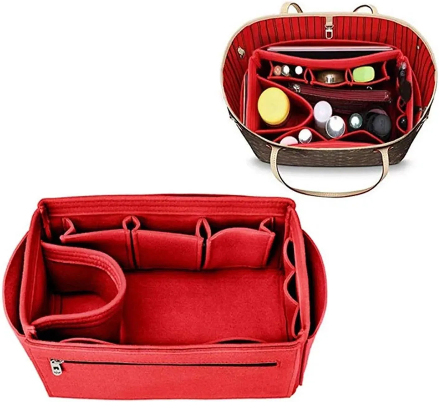 Purse Organizer Insert Make Up Organizer Felt Cloth Handbag Organizer Insert Bag Travel Inner Purse Portable Cosmetic Bags(Black,S 26x15x15cm)