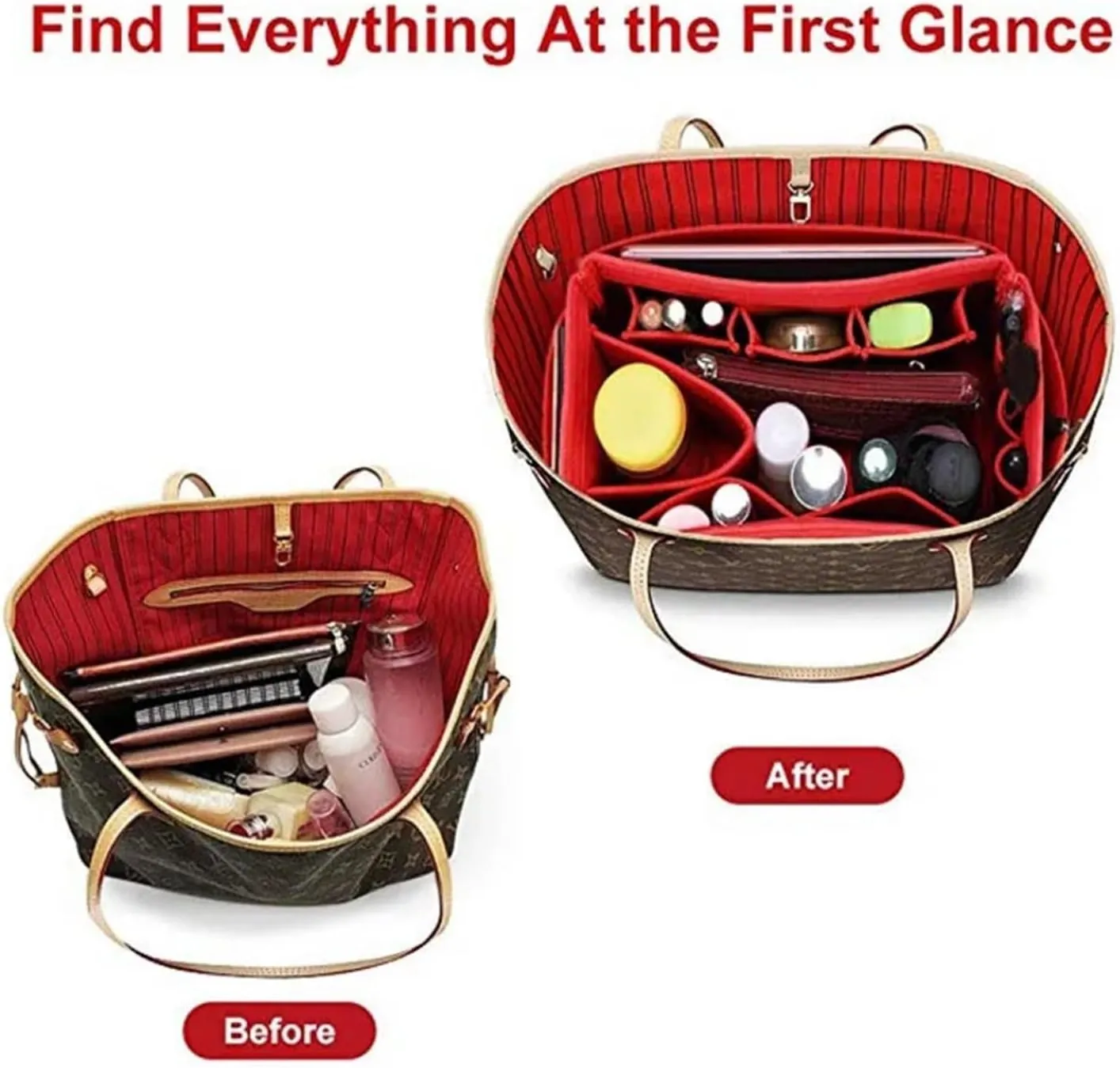 Purse Organizer Insert Make Up Organizer Felt Cloth Handbag Organizer Insert Bag Travel Inner Purse Portable Cosmetic Bags(Black,S 26x15x15cm)