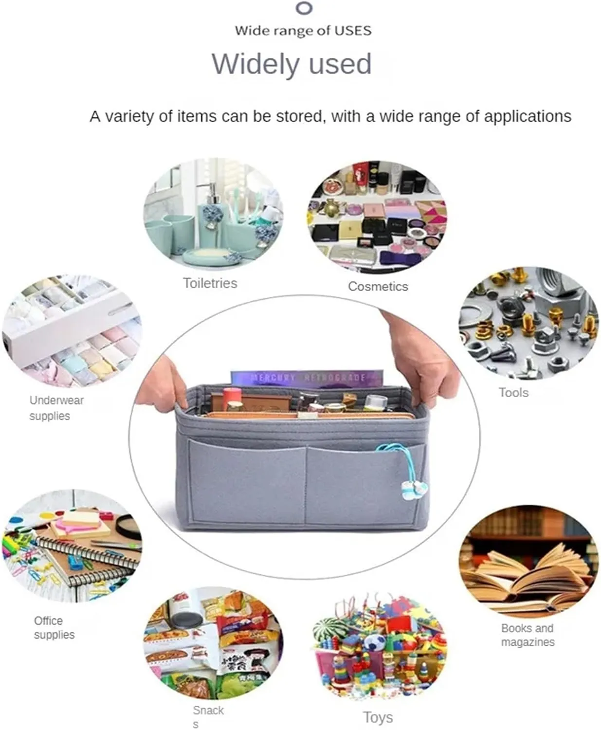 Purse Organizer Insert Multifunctional Large Capacity Makeup Storage Bag Felt Cloth Liner Travel Insert Portable Bag(Grey-M)